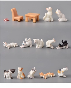Collection of 15 miniature resin cat figurines in various playful poses for micro landscapes