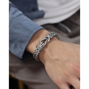 Men's titanium steel punk bracelet with double-row chain design on wrist