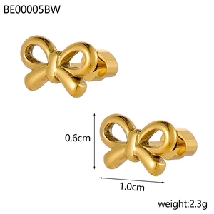 Detailed view of gold bow knot earrings with polished finish and size dimensions