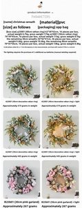 Detailed size chart for PVC Christmas wreaths showing weight and diameter specifications