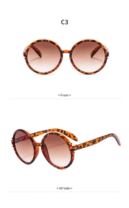Detailansicht der übergroßen runden Sonnenbrille mit Schildpatt-Rahmen und Verlaufsgläsern