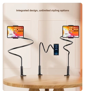 Flexible long arm tablet holder with spiral screw clamp for desks and bedside use