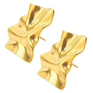 Modern irregular pleated earrings in 304 stainless steel with shiny gold finish