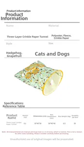 Detailed view of 3-layer cat tunnel toy with hedgehog patterns and hanging fur ball