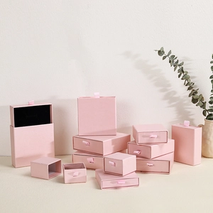 Jewelry Box Drawer Style Cardboard Paper Case With Sponge Insert Ribbon Handle For Ring Necklace Earring Storage