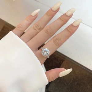Elegant S925 sterling silver ring with large round zircon stone on model hand