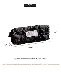 Detailed dimensions of the black pleated pencil case measuring 19cm by 7cm by 4.5cm
