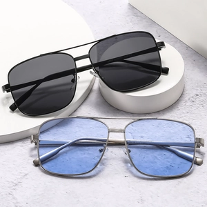 Square Aviator Sunglasses Vintage Large Metal Frame Double Bridge UV400 Protection For Men Women Outdoor Driving
