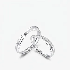 Mobius Rings Set 925 Sterling Silver Zircon Adjustable Open Design Twisted Minimalist Jewelry For Couples Lovers Gift