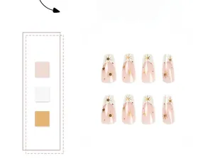 Detail of French style press-on nails with nude pink gradient and gold star patterns