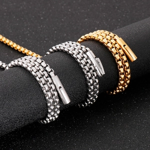 316L Stainless Steel Box Chain Necklace 18K Gold Plated Punk Hip Hop Jewelry Square Link Cylinder Clasp