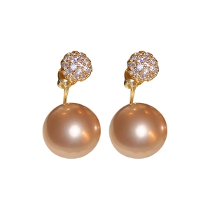Elegant gold plated geometric earrings with sparkling zircon ball and champagne pearl