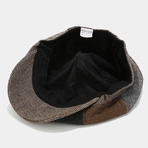 British style patchwork newsboy cap with herringbone pattern and warm fabric