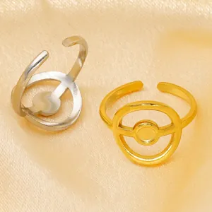 Retro 18k gold and silver clover open rings with double-layer hollow dot design