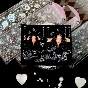 Holographic silver laser stickers with stars and musical notes for aesthetic scrapbooking