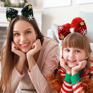 Christmas bow headbands with sequins and snowflakes for holiday party costume accessory