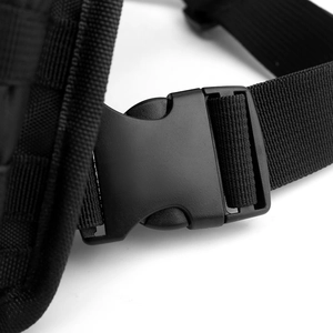Detail of durable nylon webbing and plastic buckle on tactical vest bag