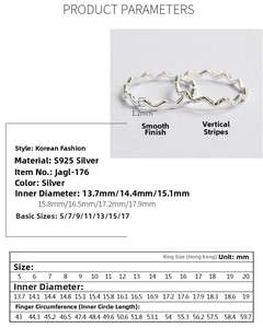 Größentabelle mit Innendurchmesser und Umfang für S925 Sterlingsilber Wellenringe