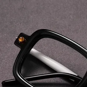 Classic black square frame reading glasses with durable metal hinge detail for men