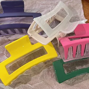 Set of large rectangular colorful hair claws in glossy finish for daily hairstyling