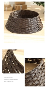 Detail of dark brown woven willow Christmas tree collar with natural textured finish