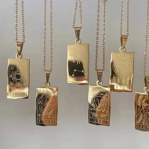 Stainless Steel 12 Zodiac Sign Pendant Necklace For Women Irregular Square Card Astrology Constellation Clavicle Chain Jewelry
