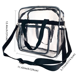 Transparente wasserdichte PVC-Tragetasche mit schwarzen Riemen und Maßen 31x29x14,5cm