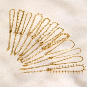 Set of 9 minimalist gold stainless steel chain bracelets with diverse link styles