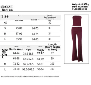 Tableau des tailles pour ensemble haut bustier et pantalon taille repliée en centimètres