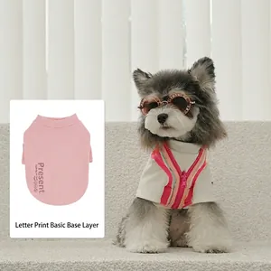 Pink dog letter print base layer vest shown with matching color-block dog cotton jacket