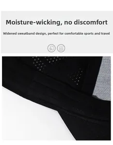 Detail of black sports cap showing breathable mesh and widened sweatband for moisture wicking