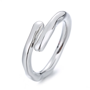 Minimalist silver irregular fluid ring with molten texture and high polished finish