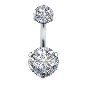 Silver double round zircon belly button ring with sparkling crystal piercing jewelry