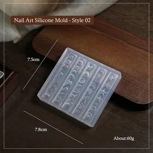Detailed view of 3D silicone nail art mold showing ocean patterns and dimensions