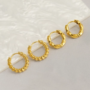 Twisted Rope Hoop Earrings 18K Gold Plated Stainless Steel Geometric Round Hinged Huggie Jewelry For Women Fashion Gifts