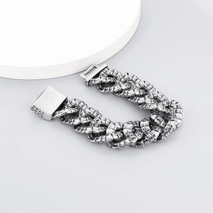 Vintage oxidized silver stainless steel serpent snake wrap cuban chain bracelet for men