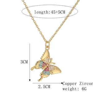 Detailed size specifications for the gold-plated butterfly pendant with colorful zircon stones