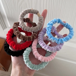 Set of 8 velvet hair scrunchies in various pastel and neutral colors for women and girls