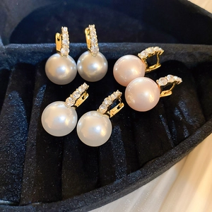 Vintage Elegant Leverback Earrings With Imitation Artificial Pearl And Rhinestone Silver Earring Post French Style For Women