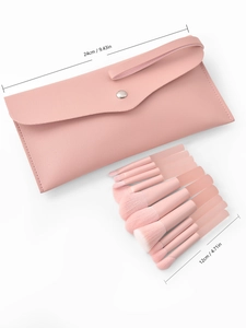 Pink peach makeup brush set with 24cm envelope bag showing detailed size measurements