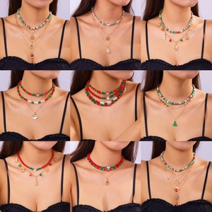 Multi Layer Christmas Necklace Alloy Polymer Clay Beaded Choker With Santa Snowman Snowflake Pendants For Women Festive