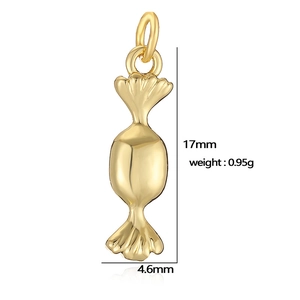 Detail view of gold candy charm with specific dimensions 17mm height and 0.95g weight