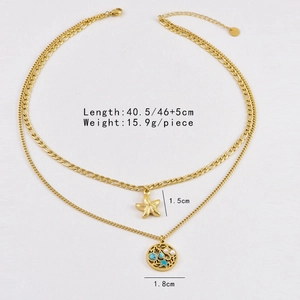 Details von Gold-Seestern und blauem Edelstein-Anhänger mit Halskettenmaßen