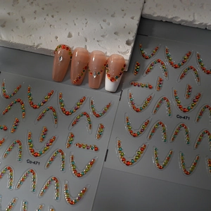 Nail Art Stickers 3D Rhinestone French Crescent Moon Stars Colorful Crystals Waterproof Self-Adhesive Decals For Women