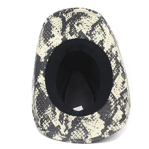 Detailed top view showing internal lining and animal print of paper straw cowboy hat