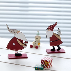 Handcrafted wooden Santa Claus and snowman tabletop ornaments for festive Christmas decor