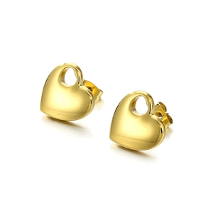 Polished 18K gold plated heart stud earrings for women in stainless steel minimalist style