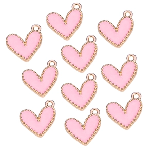 Bulk set of pink enamel heart pendants with gold alloy edges for DIY jewelry making