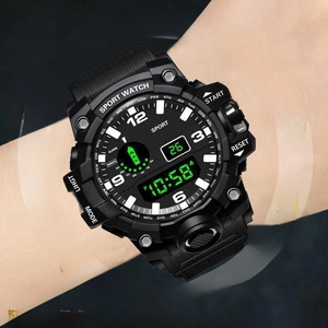 Montre sport numérique pour hommes avec design antichoc et fonctions double affichage LCD