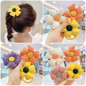 Kids Fabric Flower Hair Ties 3D Floral Elastic Hair Bands Cloth Hair Rings For Girls Toddlers Handmade Sweet Accessories
